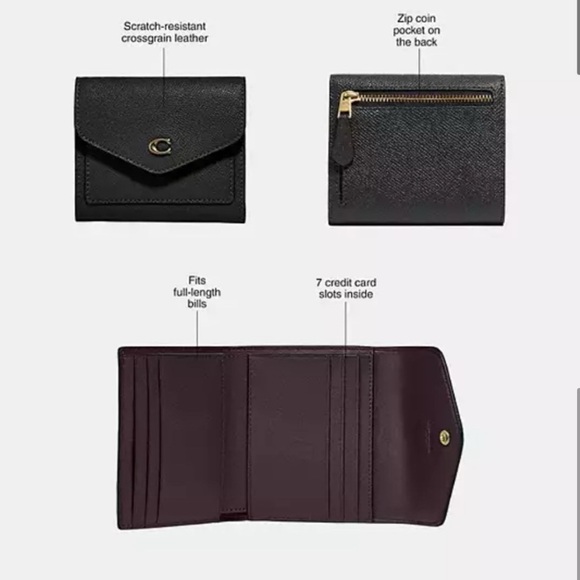 COACH Brand New “Wyn” Tri-Fold Envelope Leather Wallet, Brass/Chalk Taupe - Picture 5 of 7